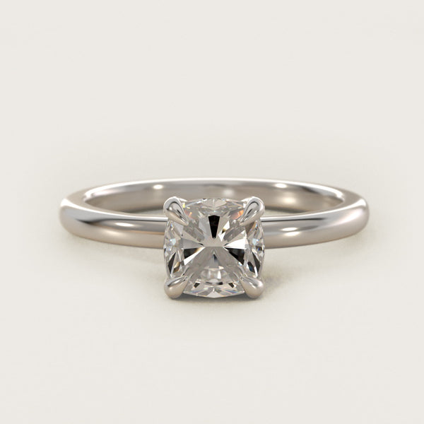 Sterling Silver Cushion Cut Moissanite Engagement Ring Flush Fit Claw Prong Solitaire (2.0 ct.)