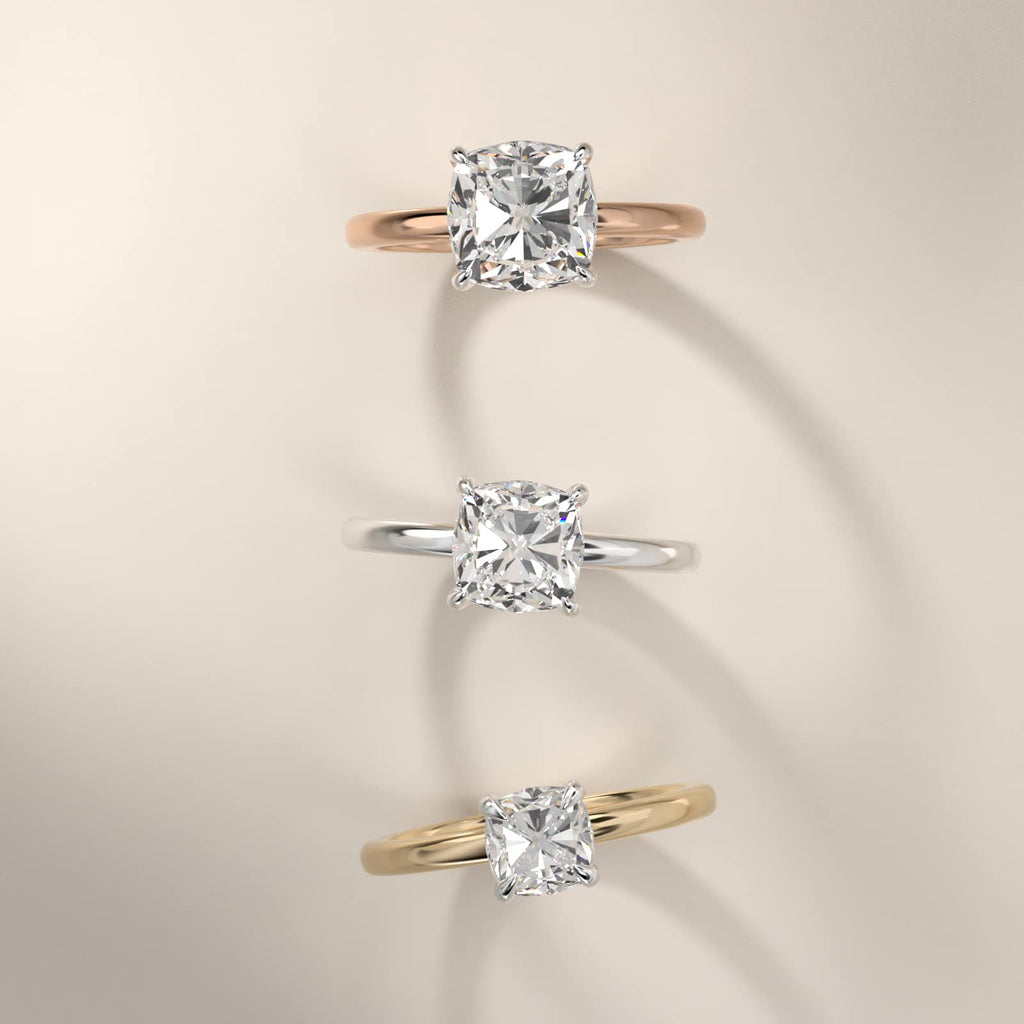 Sterling Silver Cushion Cut Moissanite Engagement Ring Flush Fit Claw Prong Solitaire (2.0 ct.)