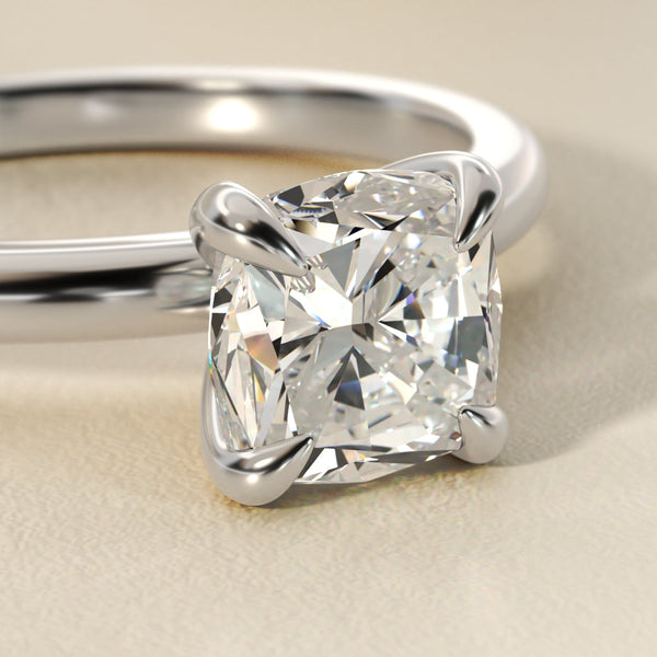 Sterling Silver Cushion Cut Moissanite Engagement Ring Flush Fit Claw Prong Solitaire (2.0 ct.)