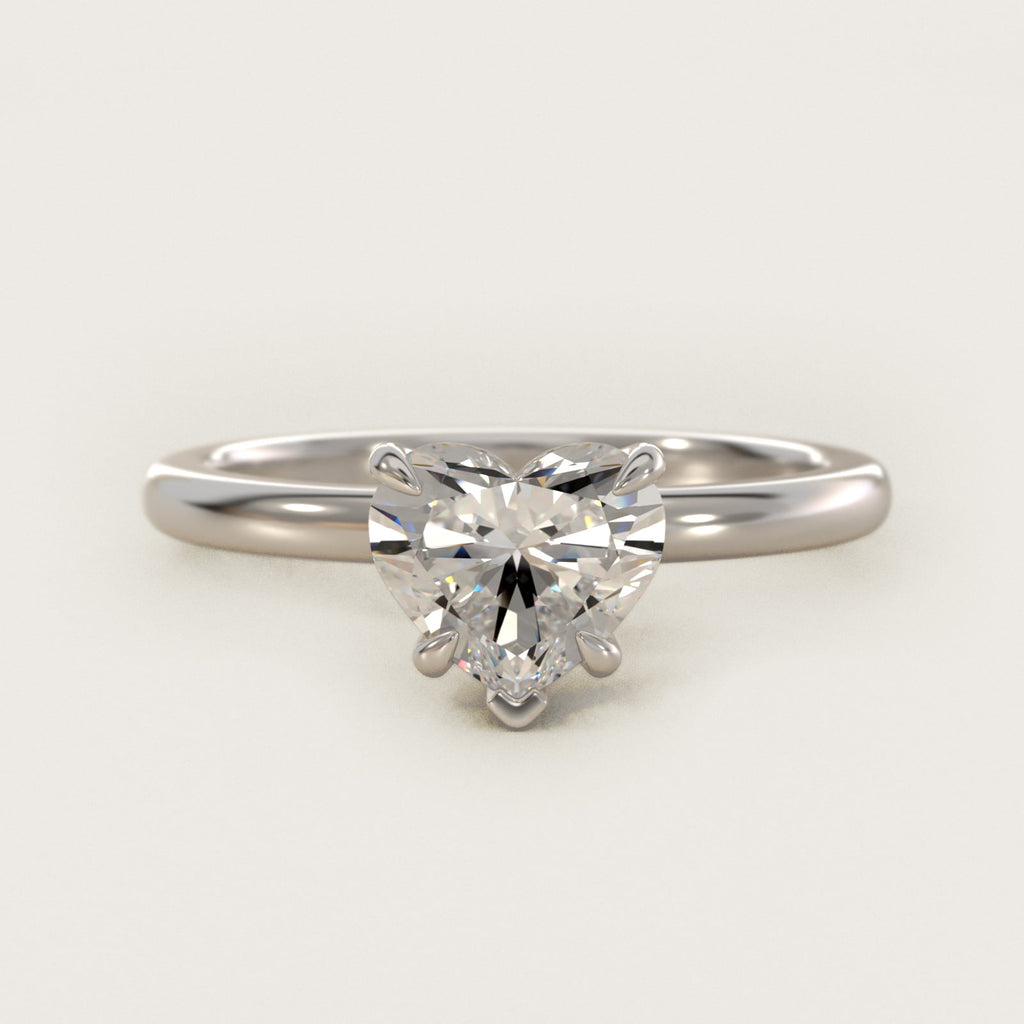 Sterling Silver Heart Cut Moissanite Engagement Ring Flush Fit Claw Prong Solitaire (2.0 ct.)