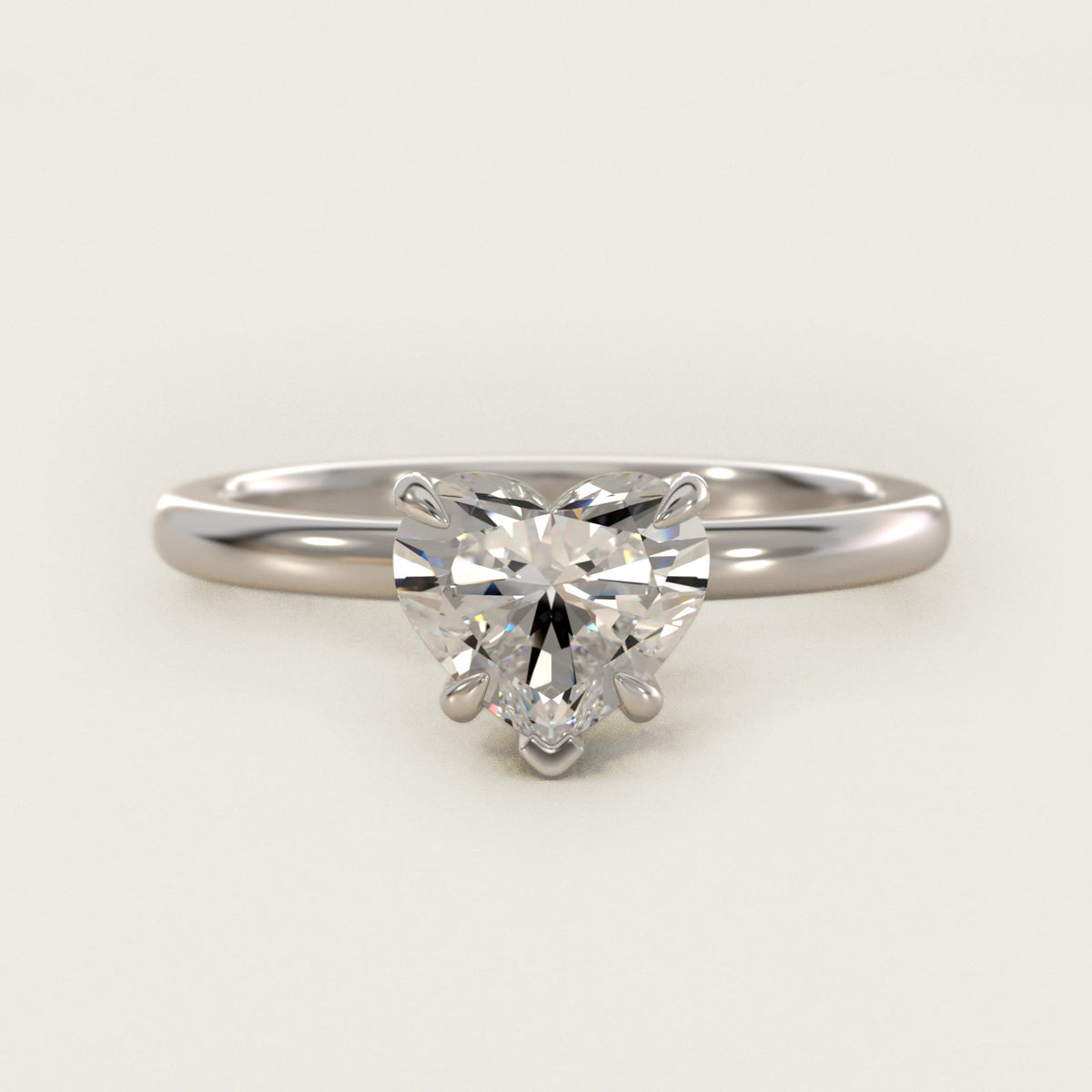 Sterling Silver Heart Cut Moissanite Engagement Ring Flush Fit Claw Prong Solitaire (2.0 ct.)