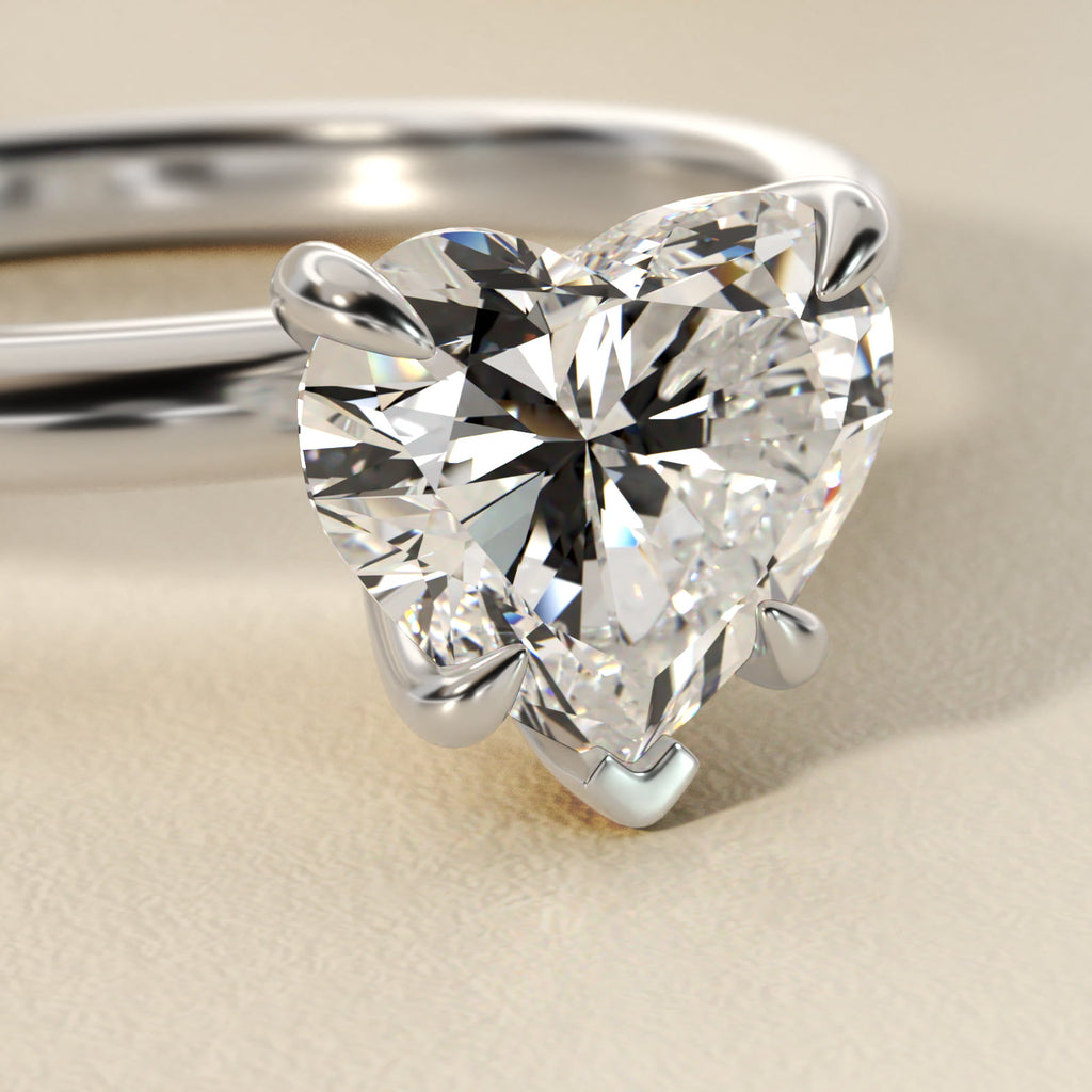 Sterling Silver Heart Cut Moissanite Engagement Ring Flush Fit Claw Prong Solitaire (2.0 ct.)