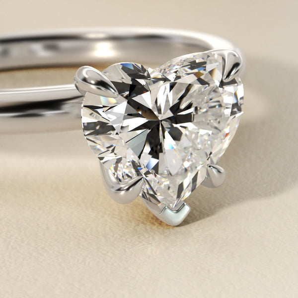 Sterling Silver Heart Cut Moissanite Engagement Ring Flush Fit Claw Prong Solitaire (2.0 ct.)
