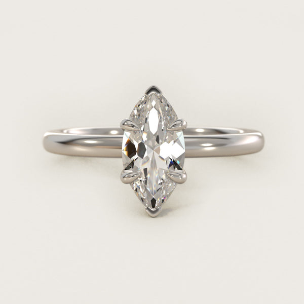 Sterling Silver Marquise Cut Moissanite Engagement Ring Flush Fit Claw Prong Solitaire (2.0 ct.)