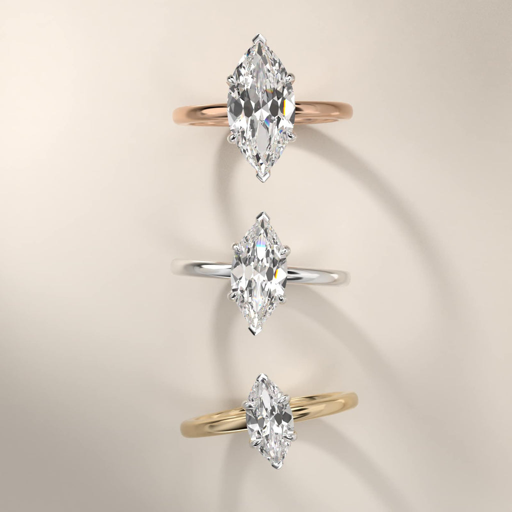 Sterling Silver Marquise Cut Moissanite Engagement Ring Flush Fit Claw Prong Solitaire (2.0 ct.)