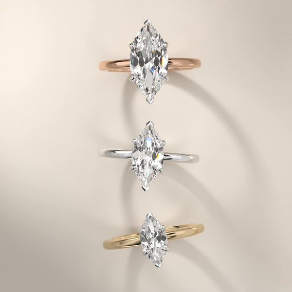 Sterling Silver Marquise Cut Moissanite Engagement Ring Flush Fit Claw Prong Solitaire (2.0 ct.)