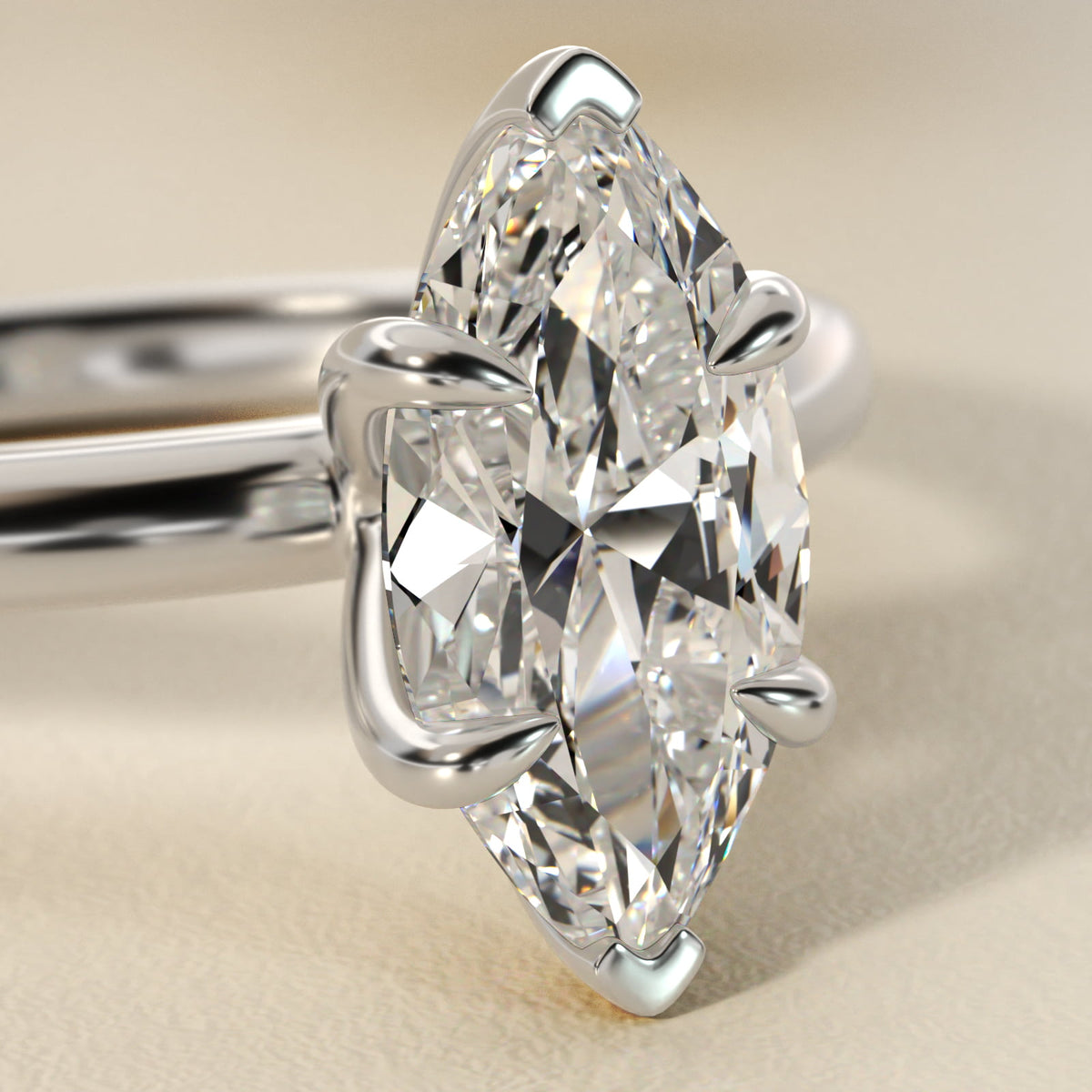 Sterling Silver Marquise Cut Moissanite Engagement Ring Flush Fit Claw Prong Solitaire (2.0 ct.)