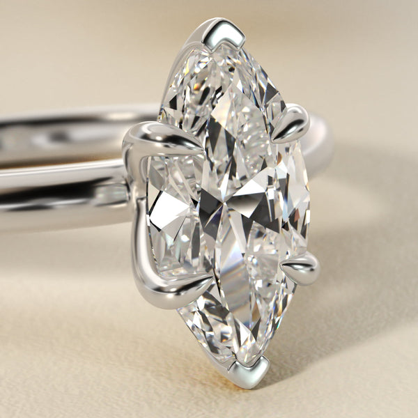 Sterling Silver Marquise Cut Moissanite Engagement Ring Flush Fit Claw Prong Solitaire (2.0 ct.)