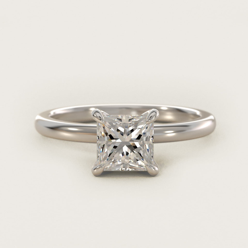 Sterling Silver Princess Cut Moissanite Engagement Ring Flush Fit Claw Prong Solitaire (2.0 ct.)
