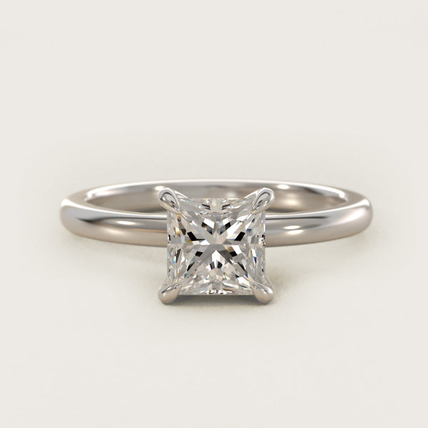 Sterling Silver Princess Cut Moissanite Engagement Ring Flush Fit Claw Prong Solitaire (2.0 ct.)