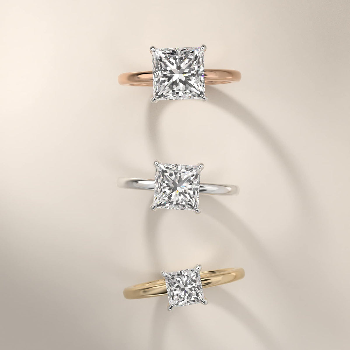 Sterling Silver Princess Cut Moissanite Engagement Ring Flush Fit Claw Prong Solitaire (2.0 ct.)