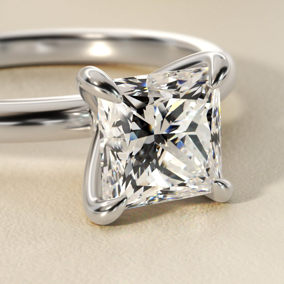 Sterling Silver Princess Cut Moissanite Engagement Ring Flush Fit Claw Prong Solitaire (2.0 ct.)
