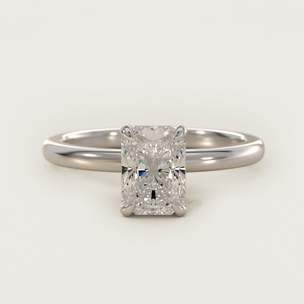 Sterling Silver Radiant Cut Moissanite Engagement Ring Flush Fit Claw Prong Solitaire (2.0 ct.) Main image