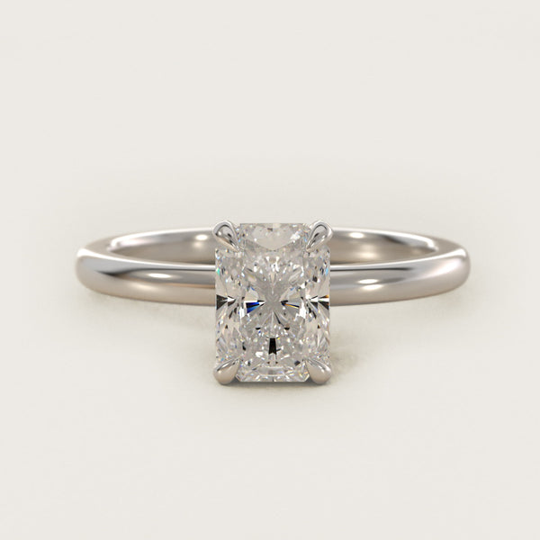 Sterling Silver Radiant Cut Moissanite Engagement Ring Flush Fit Claw Prong Solitaire (2.0 ct.)