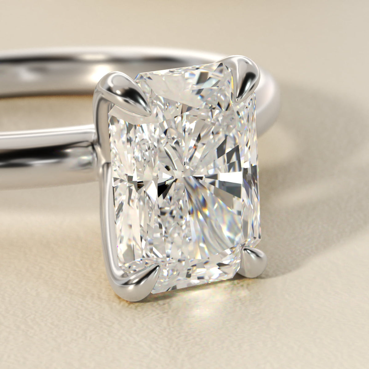 Sterling Silver Radiant Cut Moissanite Engagement Ring Flush Fit Claw Prong Solitaire (2.0 ct.)