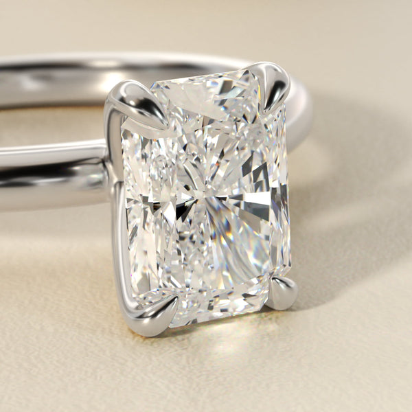 Sterling Silver Radiant Cut Moissanite Engagement Ring Flush Fit Claw Prong Solitaire (2.0 ct.)