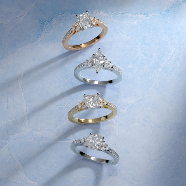 Sterling Silver Heart Cut Moissanite Engagement Ring Pavé Trio Side Stone (2.0 ct., 1/4 ct. tw.)