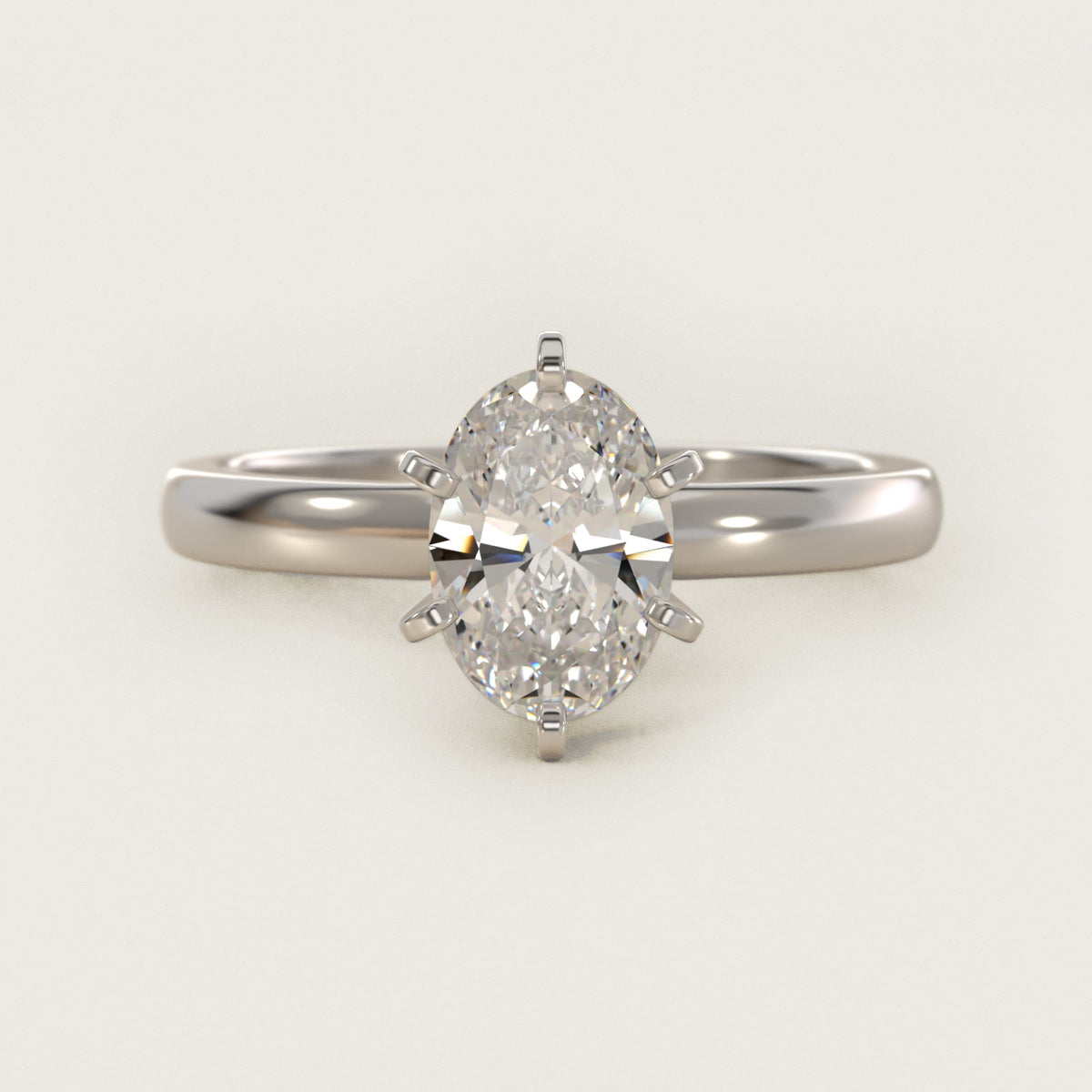 Sterling Silver Oval Cut Moissanite Engagement Ring Comfort Fit Six Prong Solitaire (2.0 ct.) Main image
