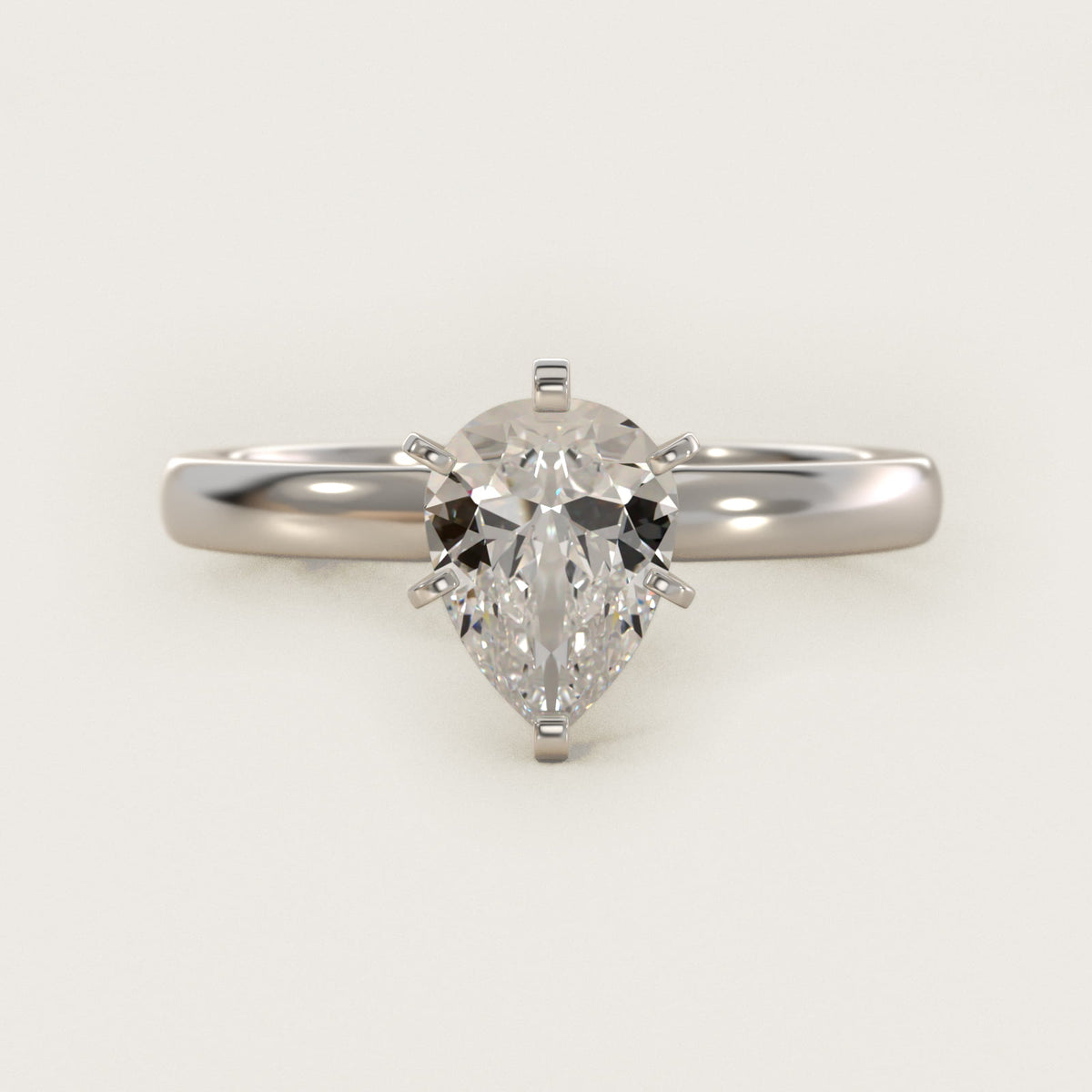 Sterling Silver Pear Cut Moissanite Engagement Ring Comfort Fit Six Prong Solitaire (2.0 ct.) Main image