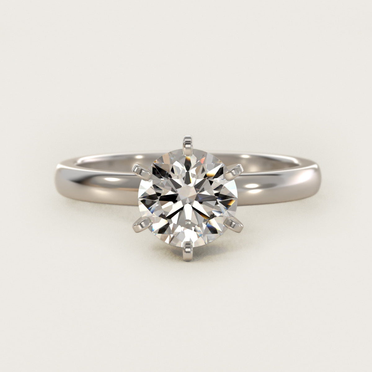 Sterling Silver Round Cut Moissanite Engagement Ring Comfort Fit Six Prong Solitaire (2.0 ct.) Main image