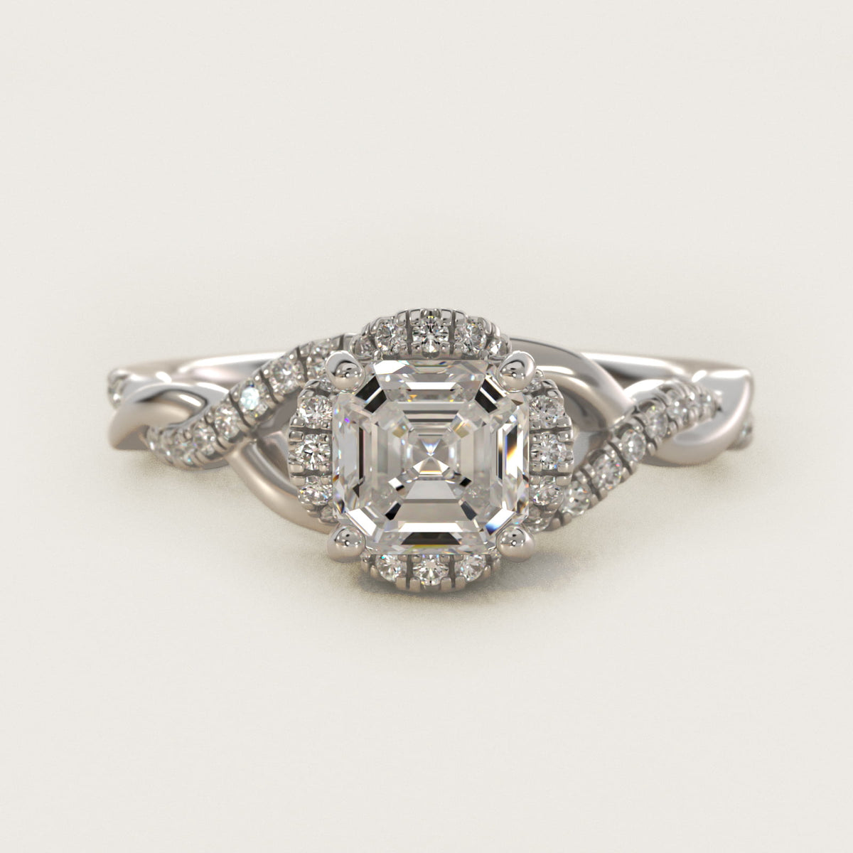 Sterling Silver Asscher Cut Moissanite Engagement Ring Interlaced Pavé Halo Vintage (2.0 ct., 1/5 ct. tw.) Main image