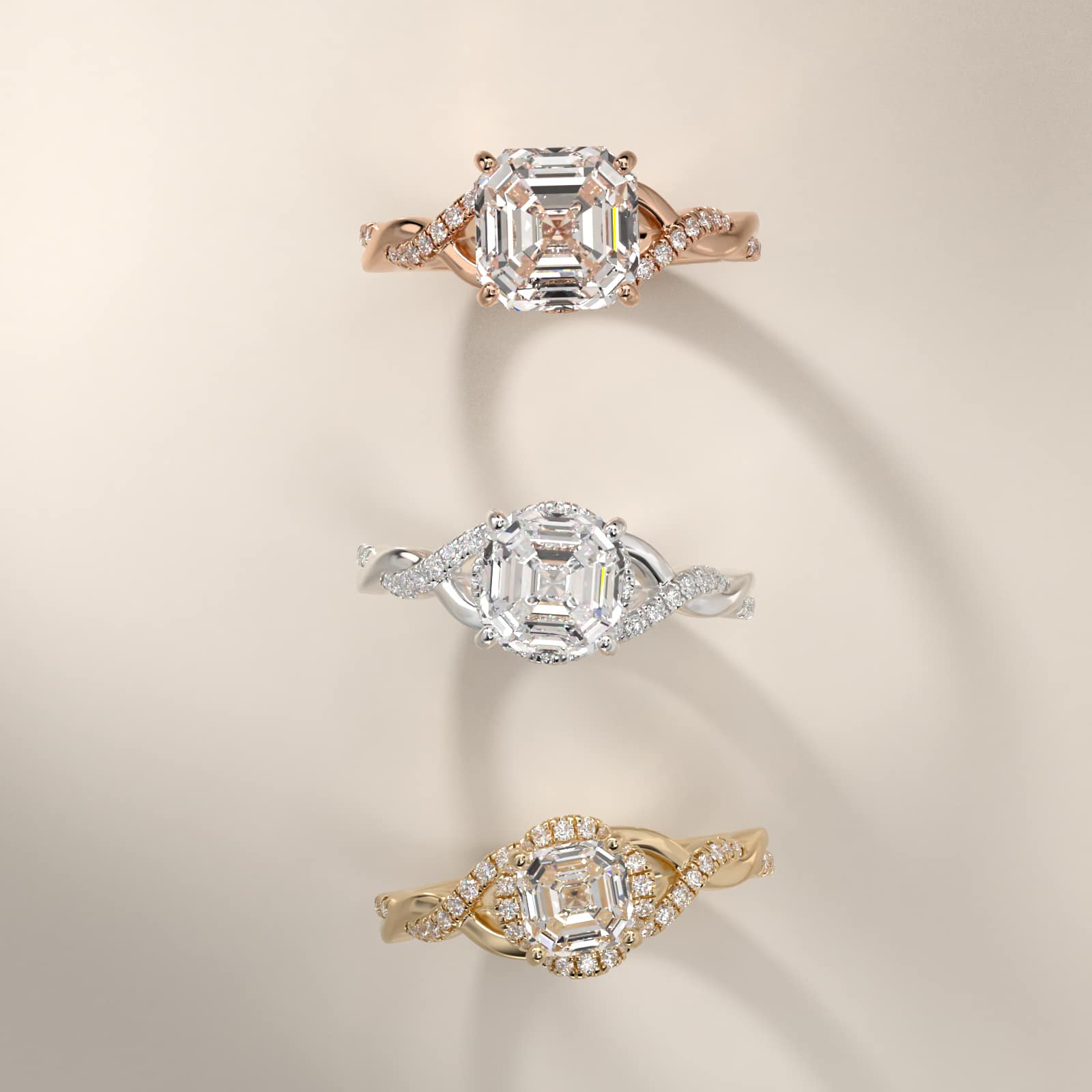 Sterling Silver Asscher Cut Moissanite Engagement Ring Interlaced Pavé Halo Vintage (2.0 ct., 1/5 ct. tw.) Secondary image