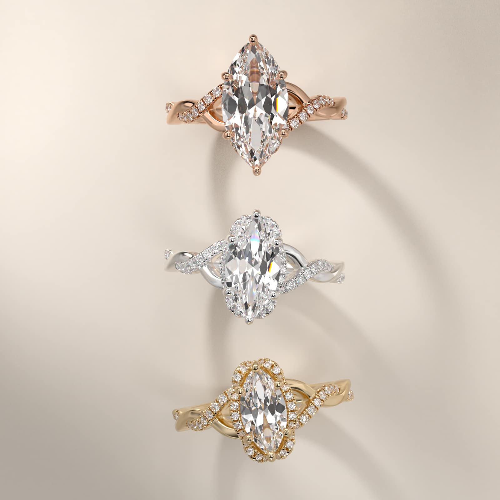 Sterling Silver Marquise Cut Moissanite Engagement Ring Interlaced Pavé Halo Vintage (2.0 ct., 1/5 ct. tw.) Secondary image
