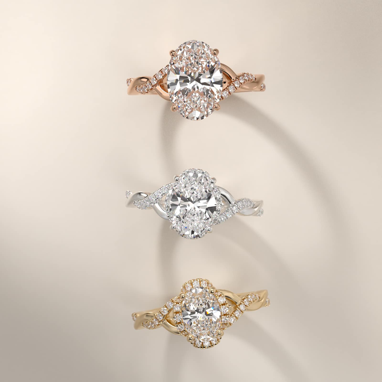 Sterling Silver Oval Cut Moissanite Engagement Ring Interlaced Pavé Halo Vintage (2.0 ct., 1/5 ct. tw.) Secondary image