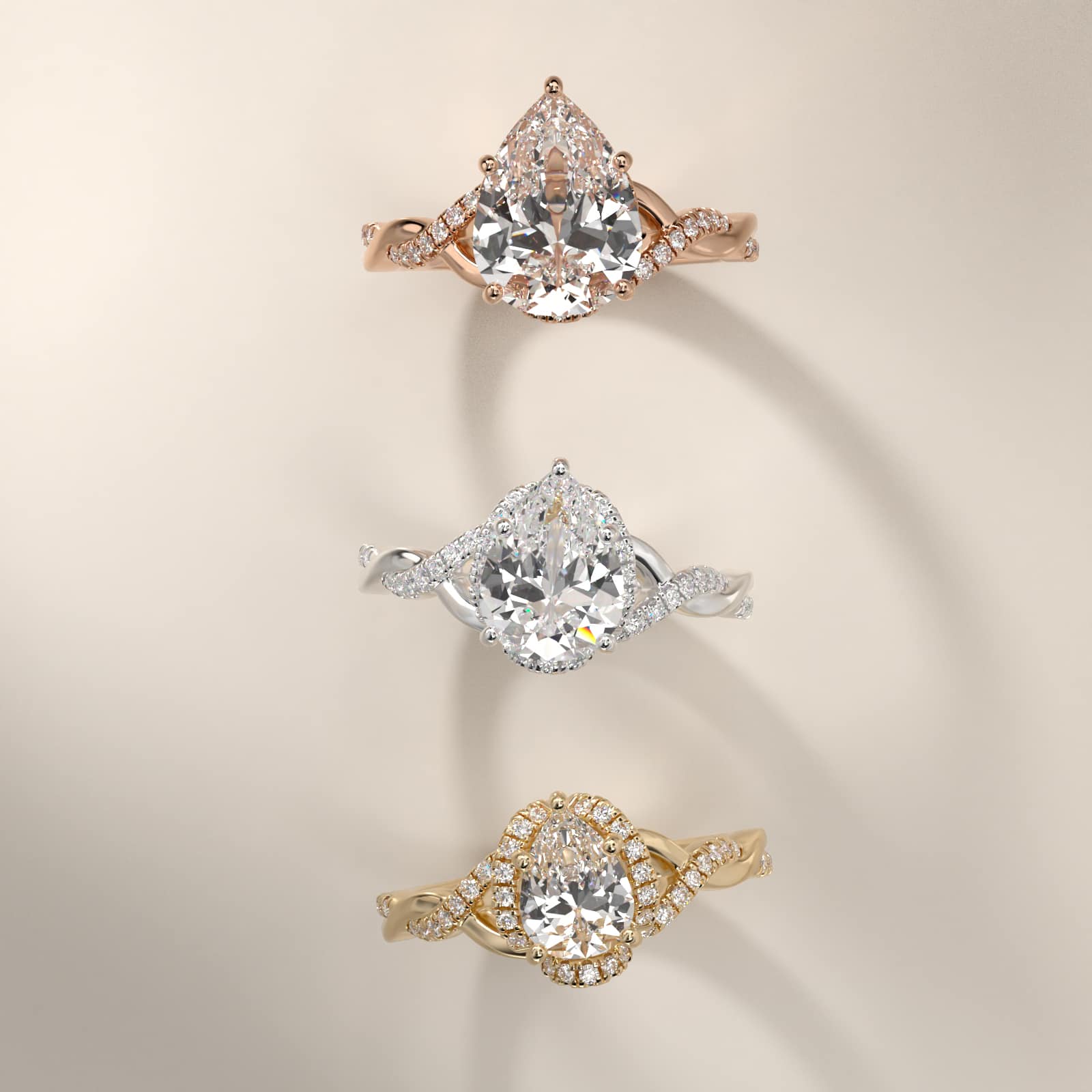 Sterling Silver Pear Cut Moissanite Engagement Ring Interlaced Pavé Halo Vintage (2.0 ct., 1/5 ct. tw.) Secondary image