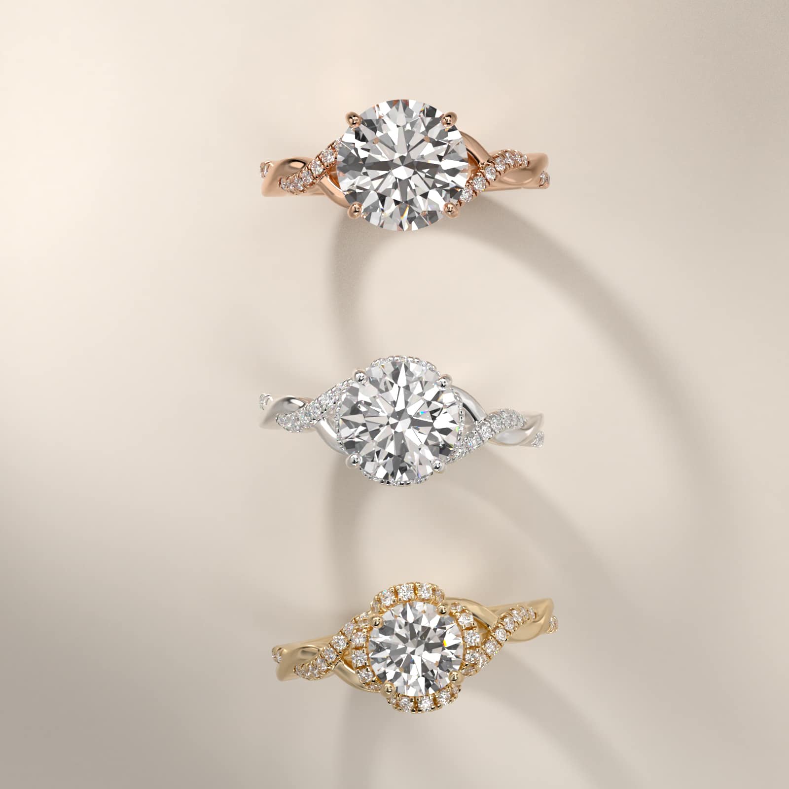Sterling Silver Round Cut Moissanite Engagement Ring Interlaced Pavé Halo Vintage (2.0 ct., 1/5 ct. tw.) Secondary image