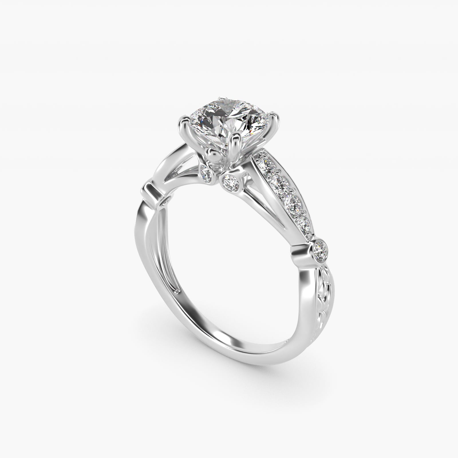 Embossed Vintage-Style Moissanite Engagement Ring Sterling Silver (2.0 ct., 1/3 ct. tw.) Secondary image