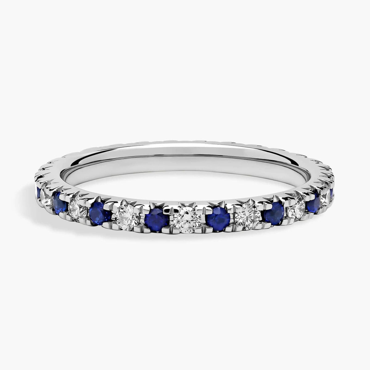 Sterling Silver (2.25mm) Round Cut Eternity Moissanite & Lab Grown Sapphire Wedding Ring French Pavé (5/6 ct. tw.) Main image