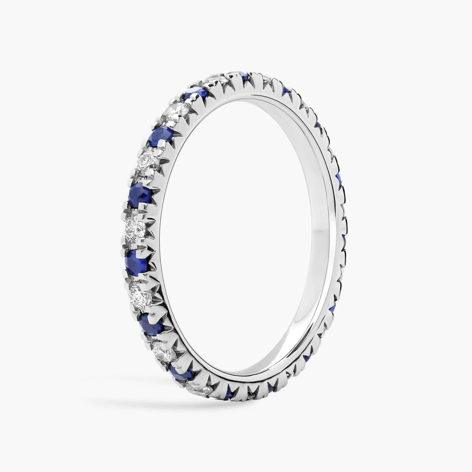 Sterling Silver (2.25mm) Round Cut Eternity Moissanite & Lab Grown Sapphire Wedding Ring French Pavé (5/6 ct. tw.) Secondary image