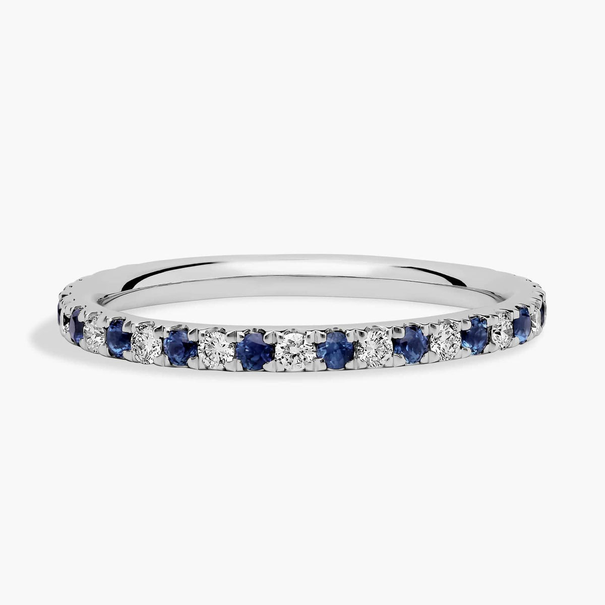 Sterling Silver (1.80mm) Round Cut Eternity Moissanite & Lab Grown Sapphire Wedding Ring Riviera Pavé (1/4 ct. tw.) Main image
