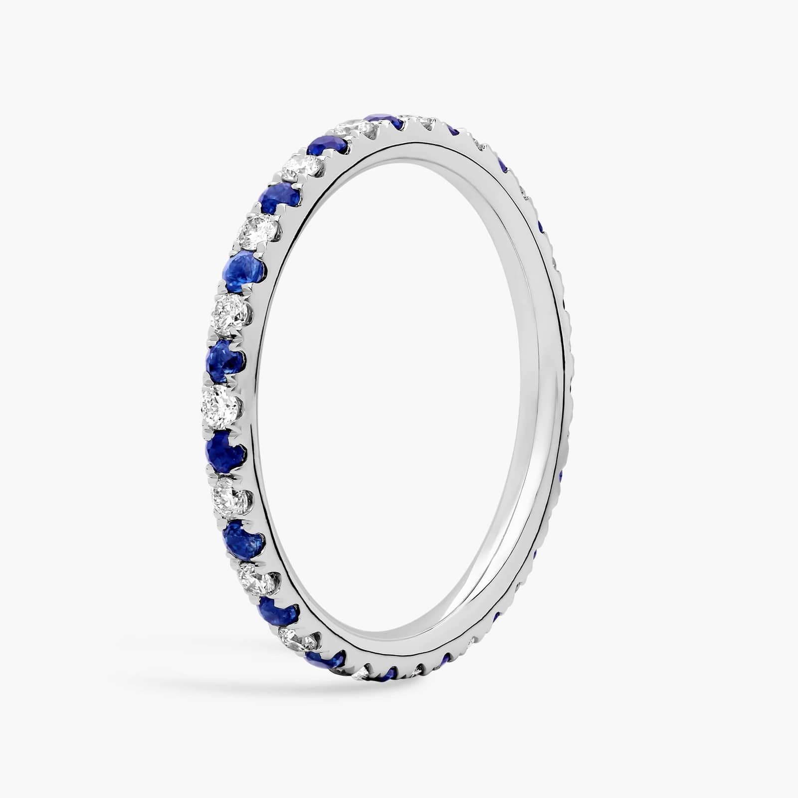 Sterling Silver (1.80mm) Round Cut Eternity Moissanite & Lab Grown Sapphire Wedding Ring Riviera Pavé (1/4 ct. tw.) Secondary image