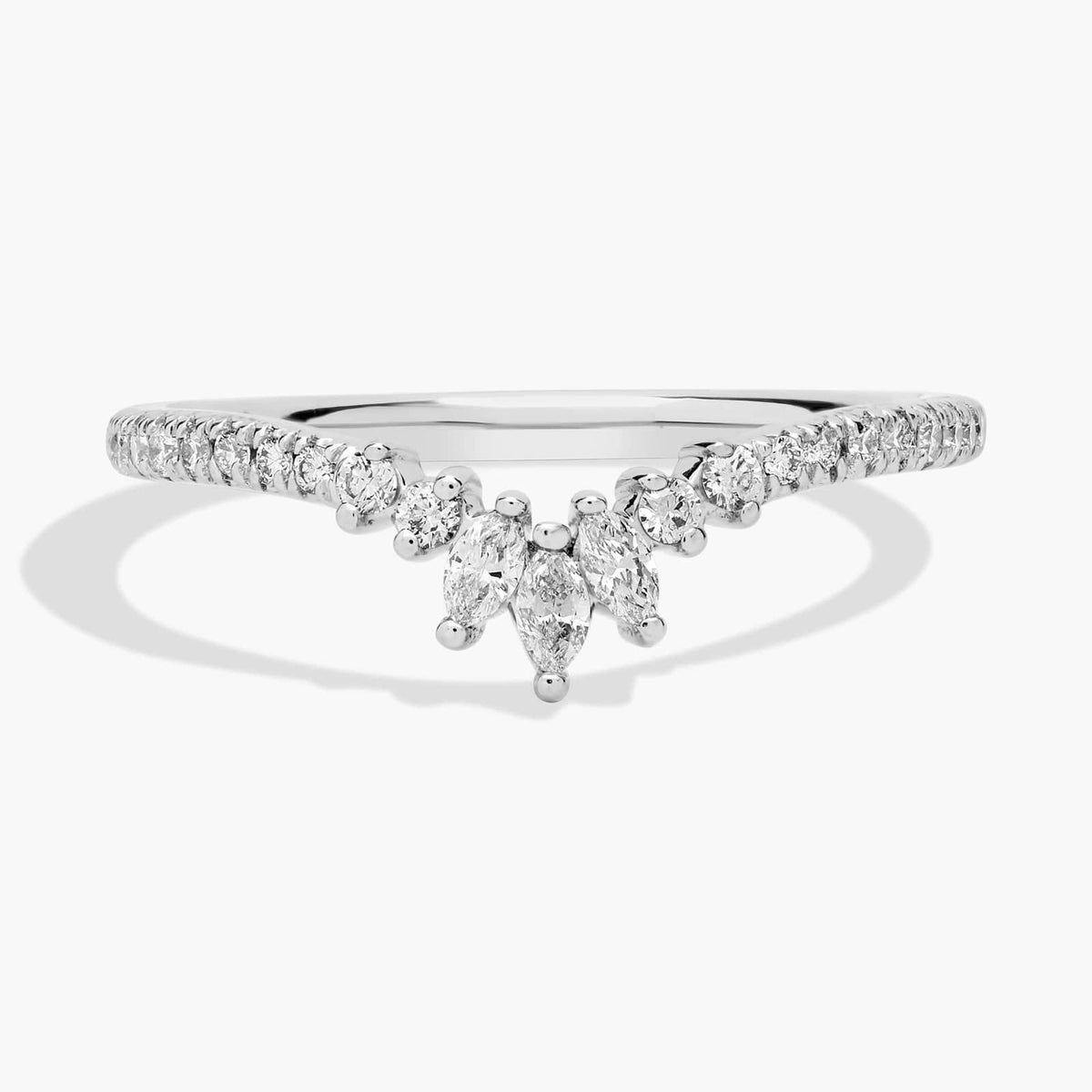 Sterling Silver (1.50mm) Round & Marquise Cut Moissanite Wedding Ring Curved Marquise Accent Pavé (1/4 ct. tw.) Main image