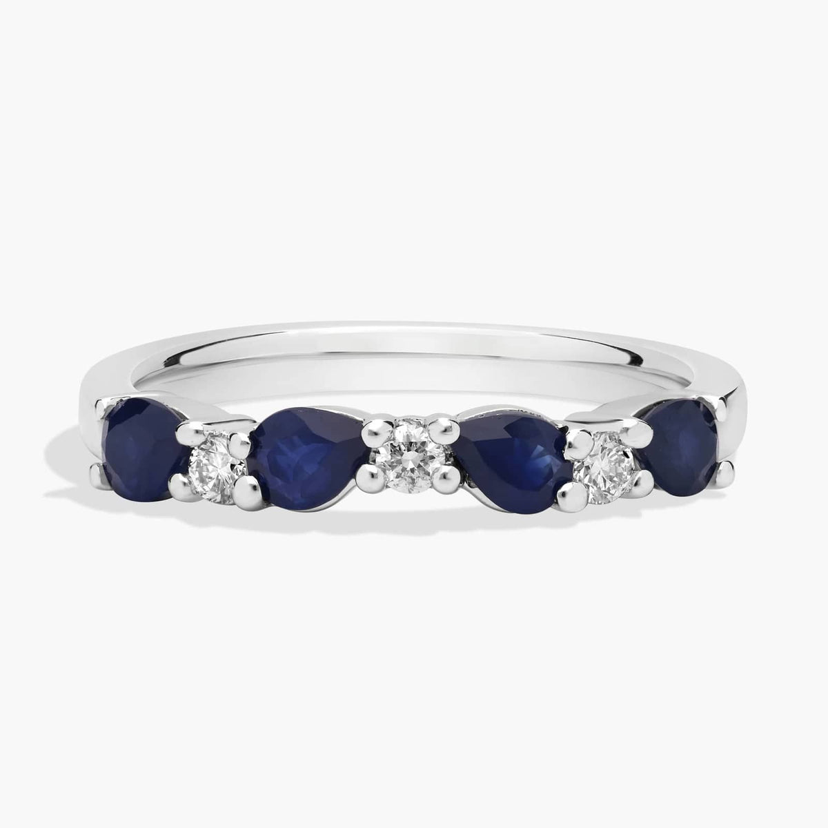 Sterling Silver (2.00mm) Round & Pear Cut Moissanite & Lab Grown Sapphire Wedding Ring Sapphire and Moissanite (3/4 ct. tw.) Main image