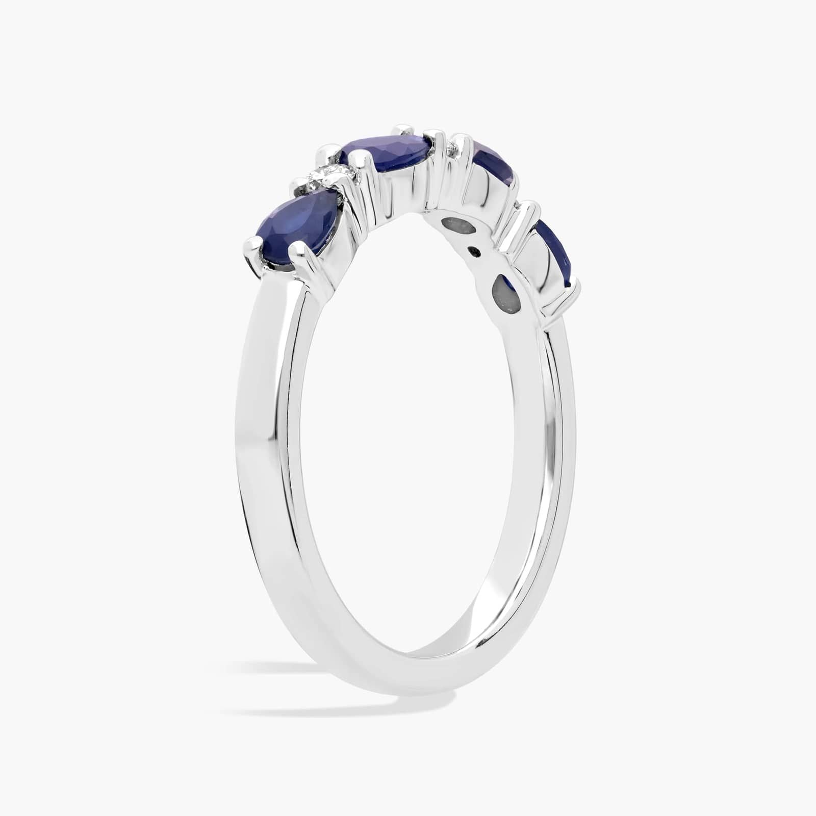 Sterling Silver (2.00mm) Round & Pear Cut Moissanite & Lab Grown Sapphire Wedding Ring Sapphire and Moissanite (3/4 ct. tw.) Secondary image