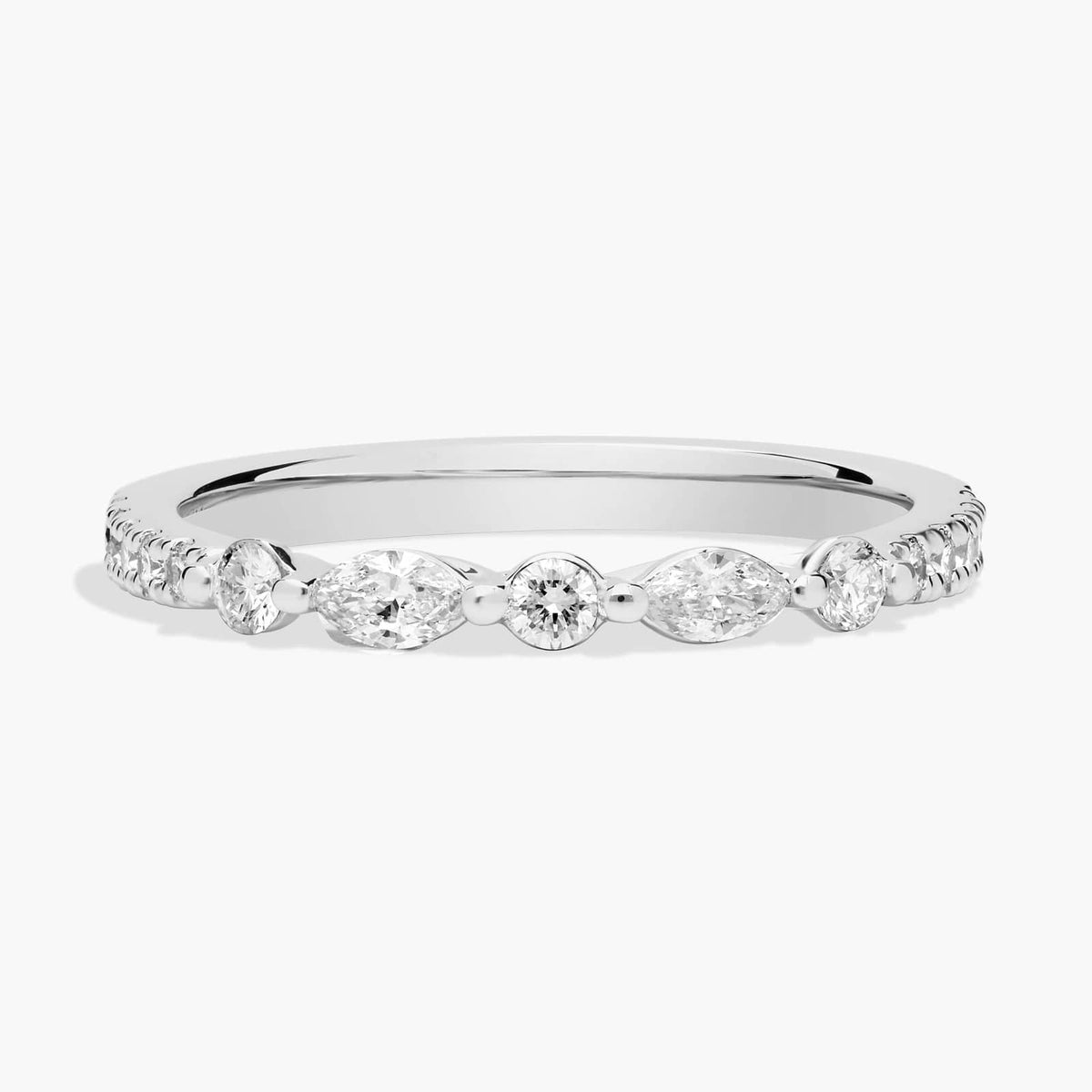 Sterling Silver (2.00mm) Round & Marquise Cut Moissanite Wedding Ring Marquise and Round (1/3 ct. tw.) Main image