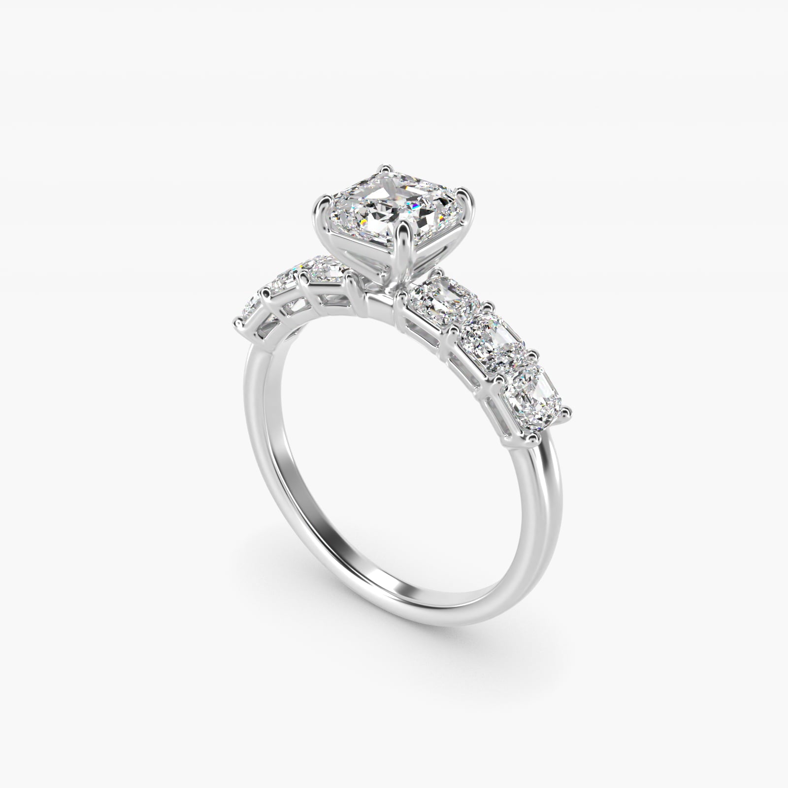 Asscher Cut Side Stone Moissanite Engagement Ring Sterling Silver (2.0 ct., 3/4 ct. tw.) Secondary image
