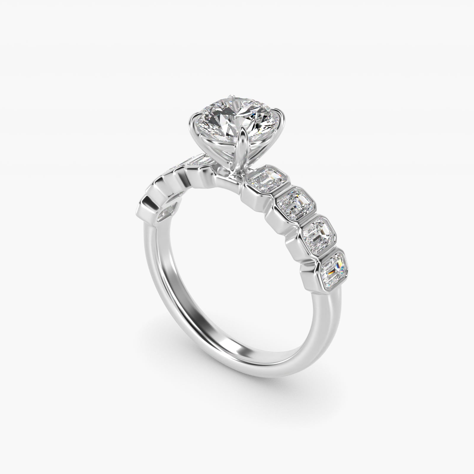 Bezel Set Emerald Cut Side Stone Moissanite Engagement Ring Sterling Silver (2.0 ct.) Secondary image