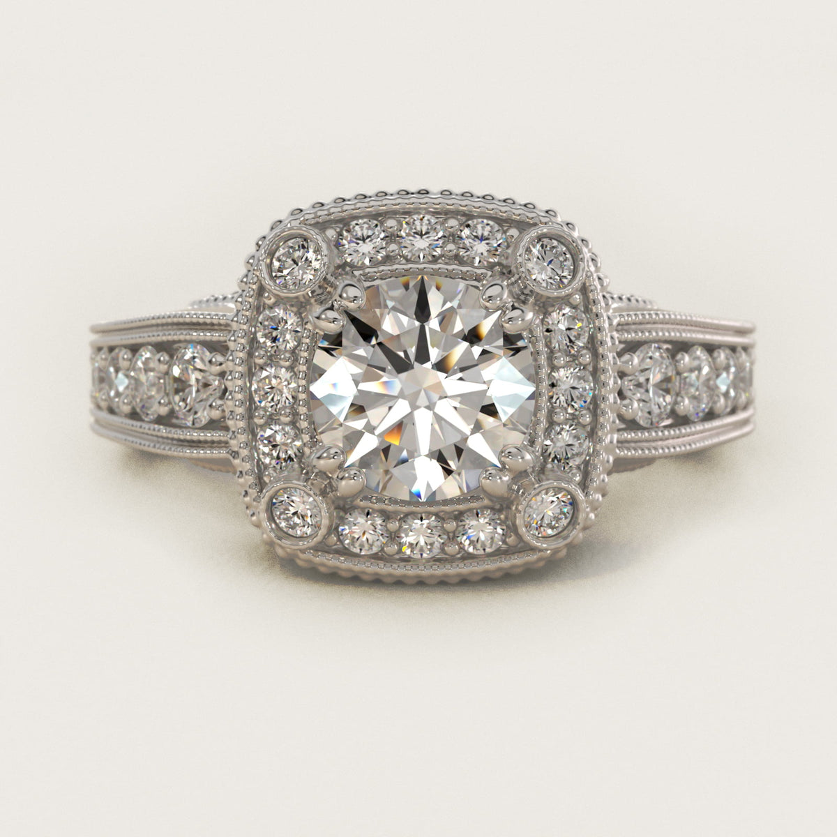 Empire Cushion Halo Moissanite Engagement Ring Sterling Silver (2.0 ct., 1.25 ct. tw.) Main image
