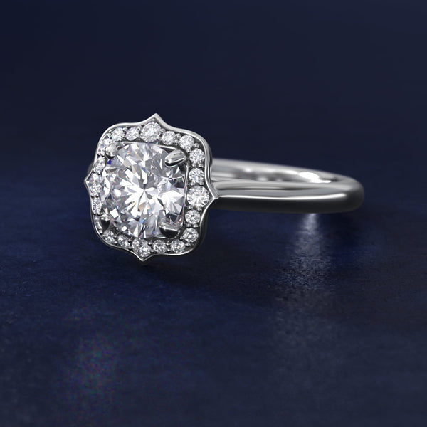 Antique Frame Halo Vintage-Style Moissanite Engagement Ring Sterling Silver (2.0 ct.)