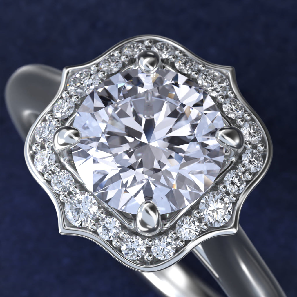 Antique Frame Halo Vintage-Style Moissanite Engagement Ring Sterling Silver (2.0 ct.)